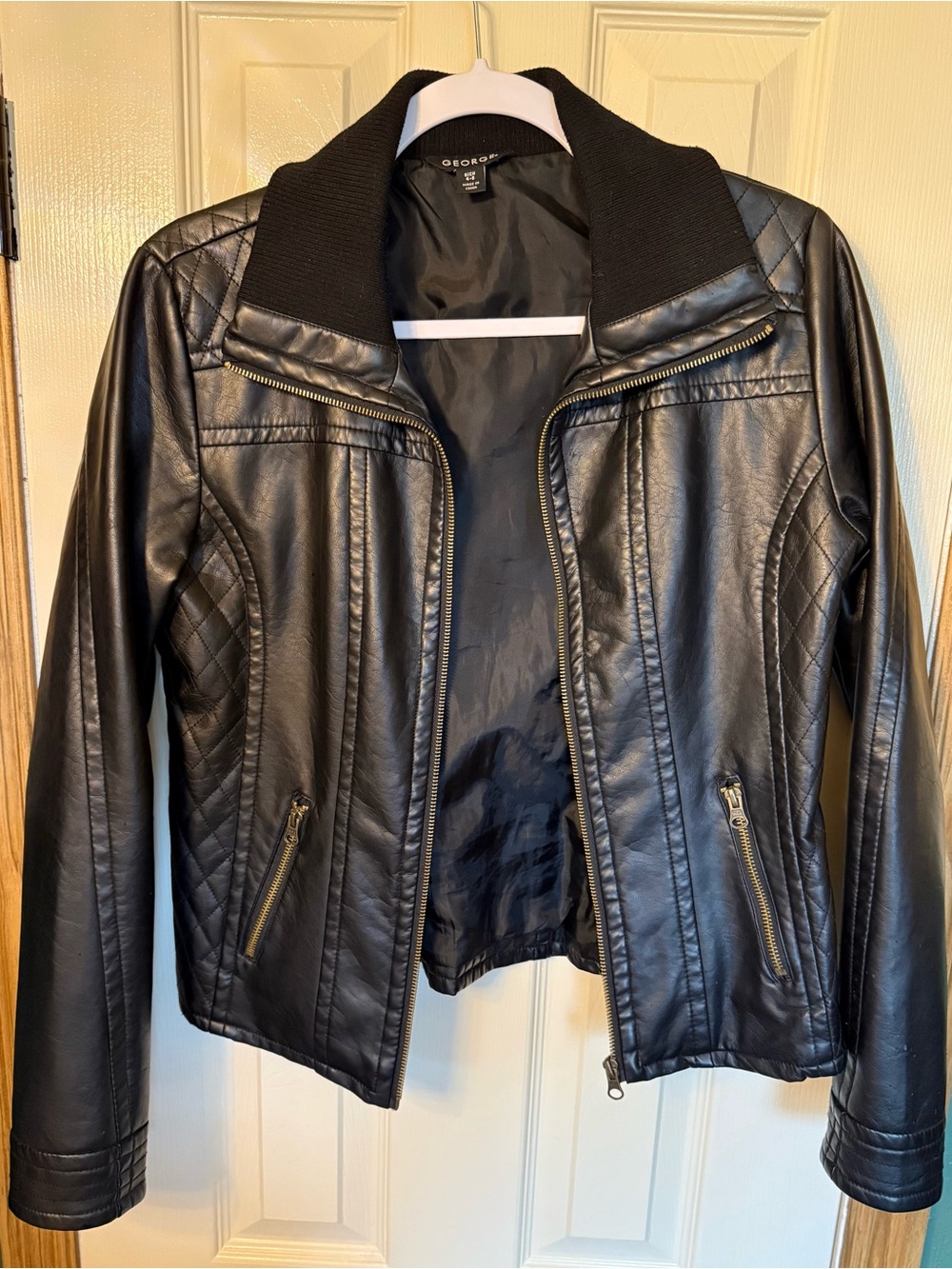 George Black Faux Leather Quilted Zip Jacket